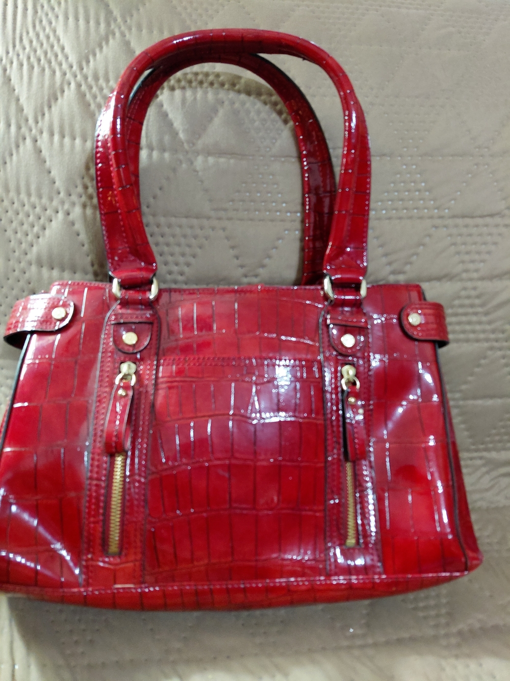 Liz Claiborne Red Croc-Embossed Patent Satchel